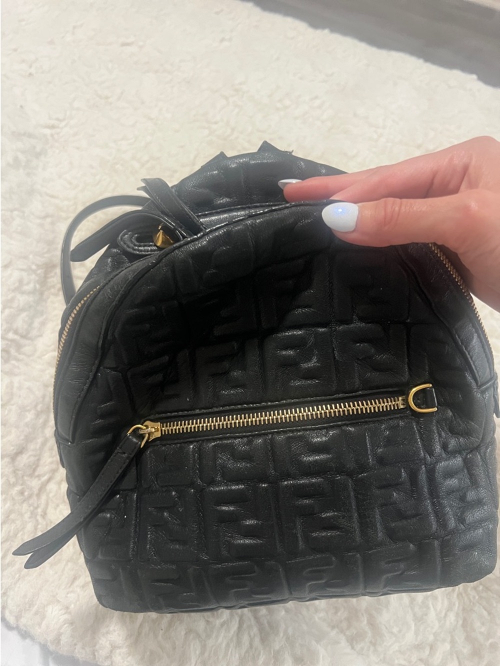 Fendi Black Quilted FF Logo Mini Backpack with Gold Hardware Accent